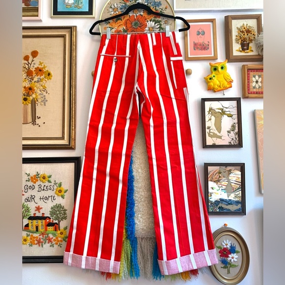 Vintage DEADSTOCK 70s Striped Bellbottom Flare Jeans, Americana, Clown Core - Picture 6 of 11